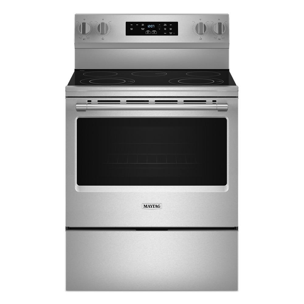 30-inch stainless steel electric range with ceramic glass cooktop and digital control panel in kitchen appliances collection