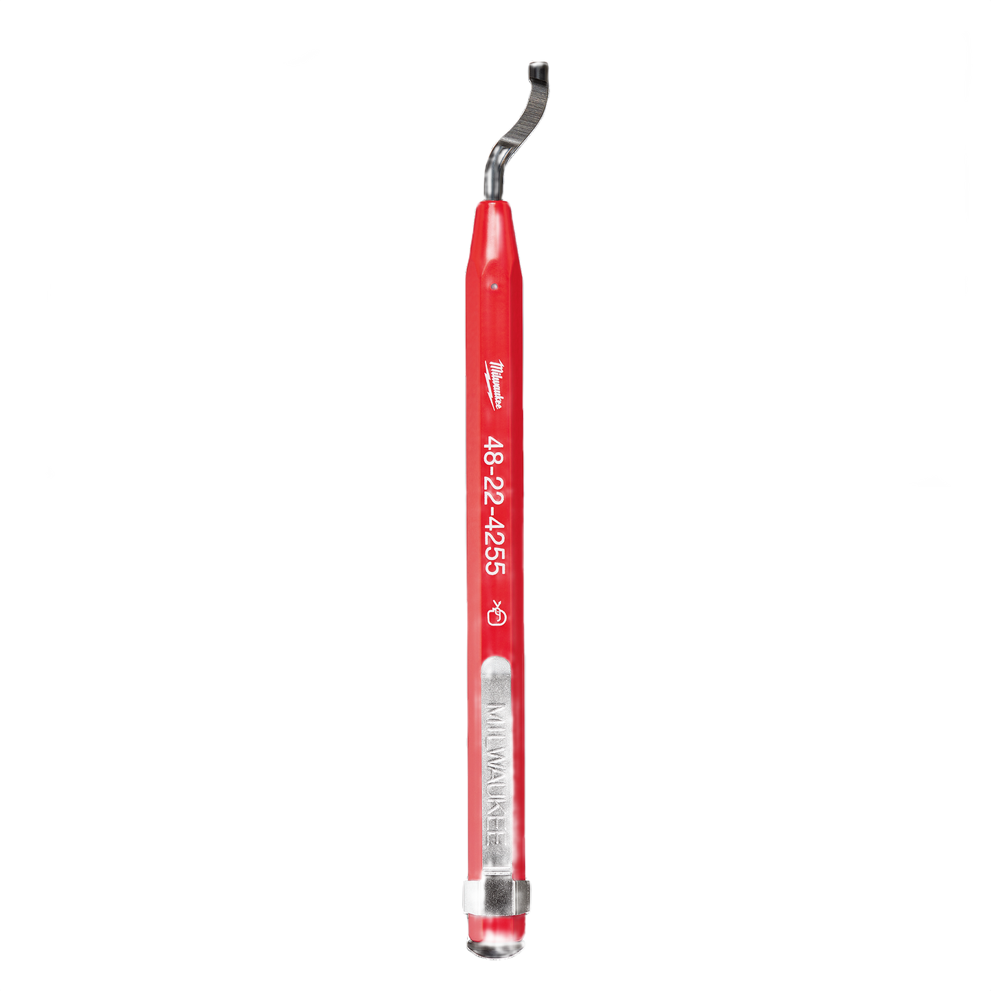 Red precision reaming pen with curved tip and metal clip designed for professional tools and home improvement tasks
