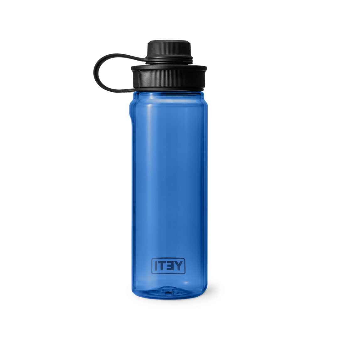 Blue 25 oz. water bottle with black tether cap, durable drinkware for kitchen, outdoor use, and everyday hydration