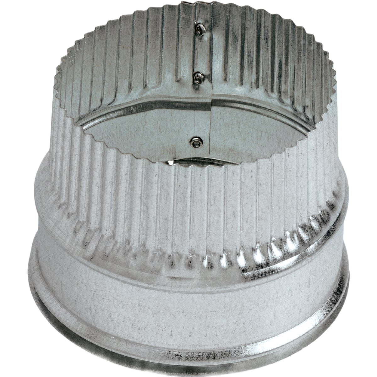Galvanized steel duct collar with adjustable screws for roof vent installation in home improvement projects