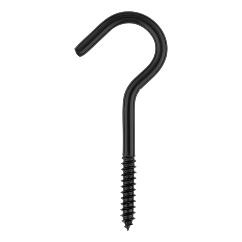 Black metal screw hook with sharp threaded end for garage storage and home improvement projects under $50