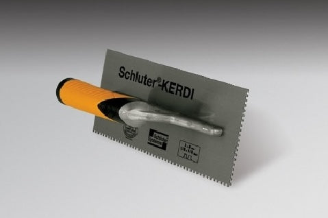 Mortar trowel with 1/8 inch square notch designed for tile flooring and waterproofing under $50 hand tool collection.