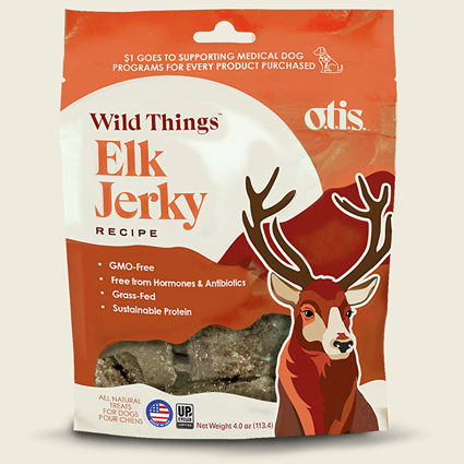 Resealable bag of protein-rich elk jerky dog treats made with sustainable ingredients for pets under $50 collections