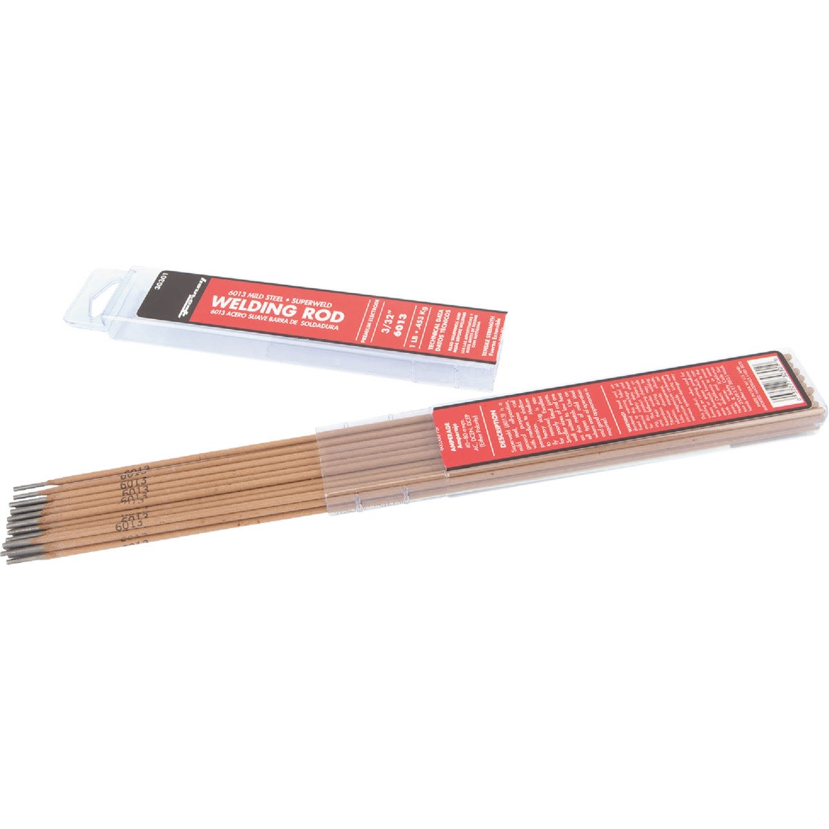 Pack of mild steel welding rods with protective coating and detailed labeling for general purpose tools and home improvement use