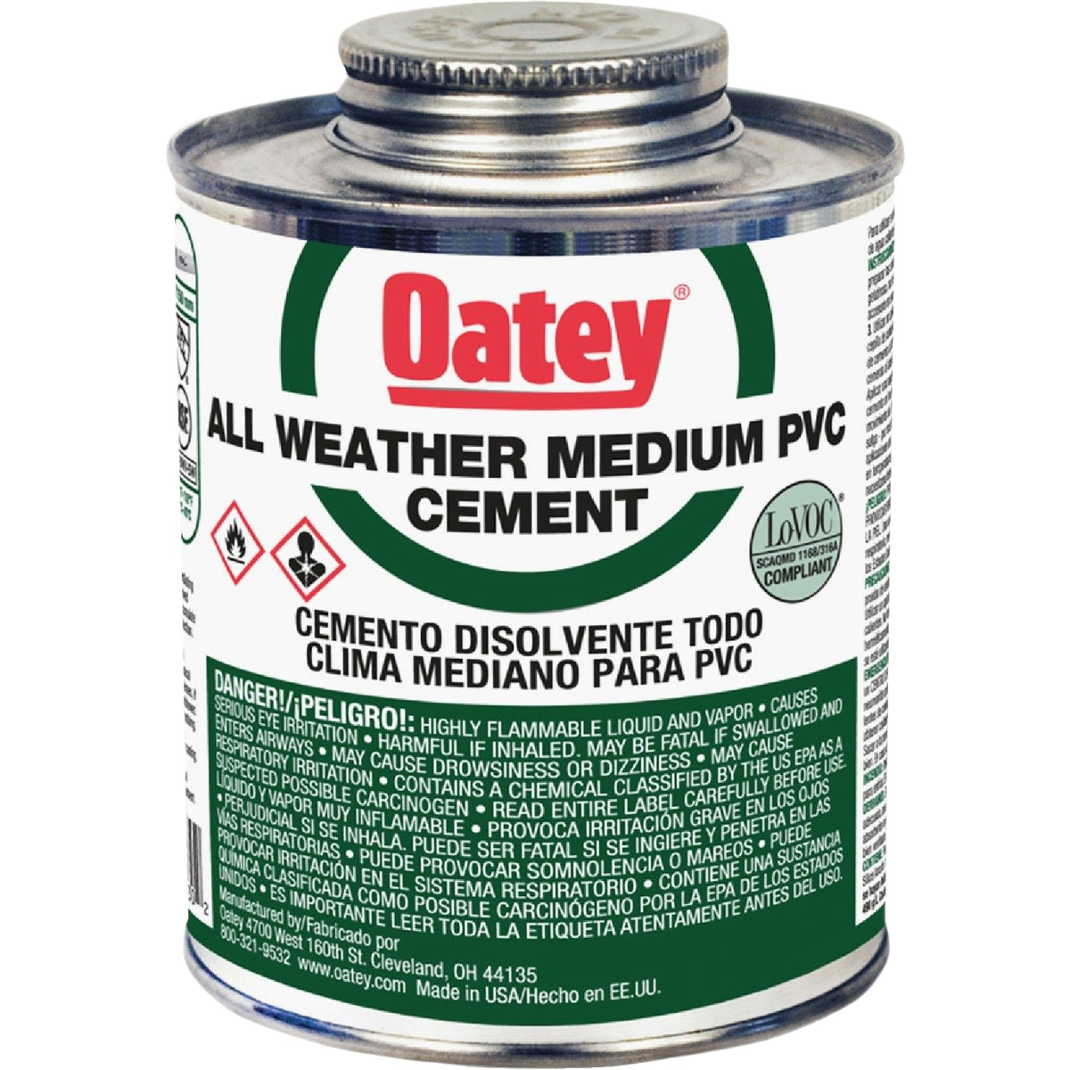 Can of clear all-weather medium-bodied PVC cement for plumbing and pipe repair under $50 tools and accessories