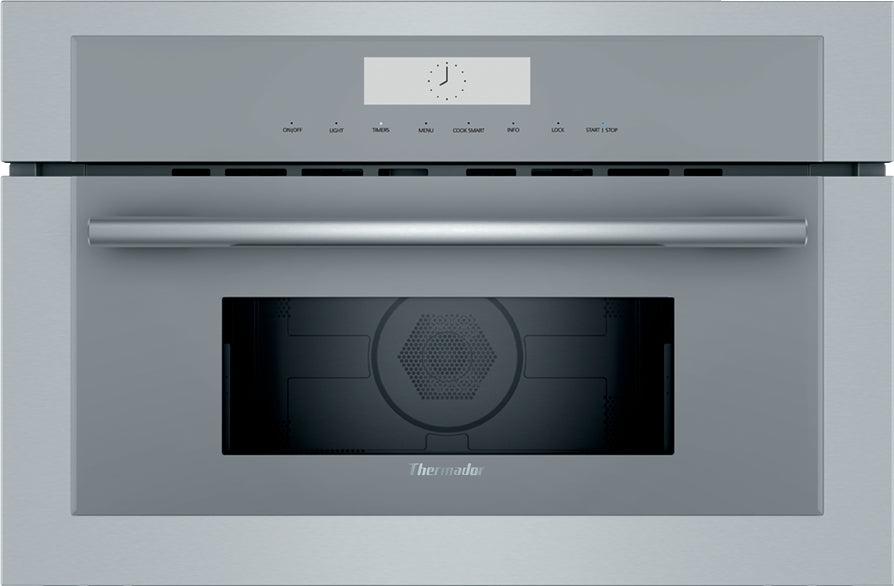 Stainless steel speed oven with digital control panel and convection fan from Thermador wall ovens collection