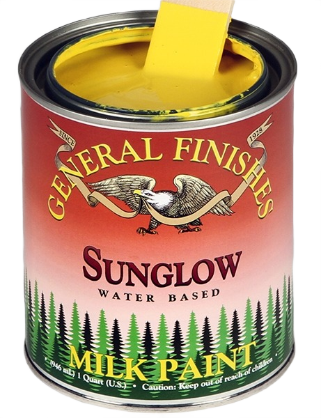 Open can of bright yellow water-based milk paint from General Finishes for specialty paint and home improvement collections