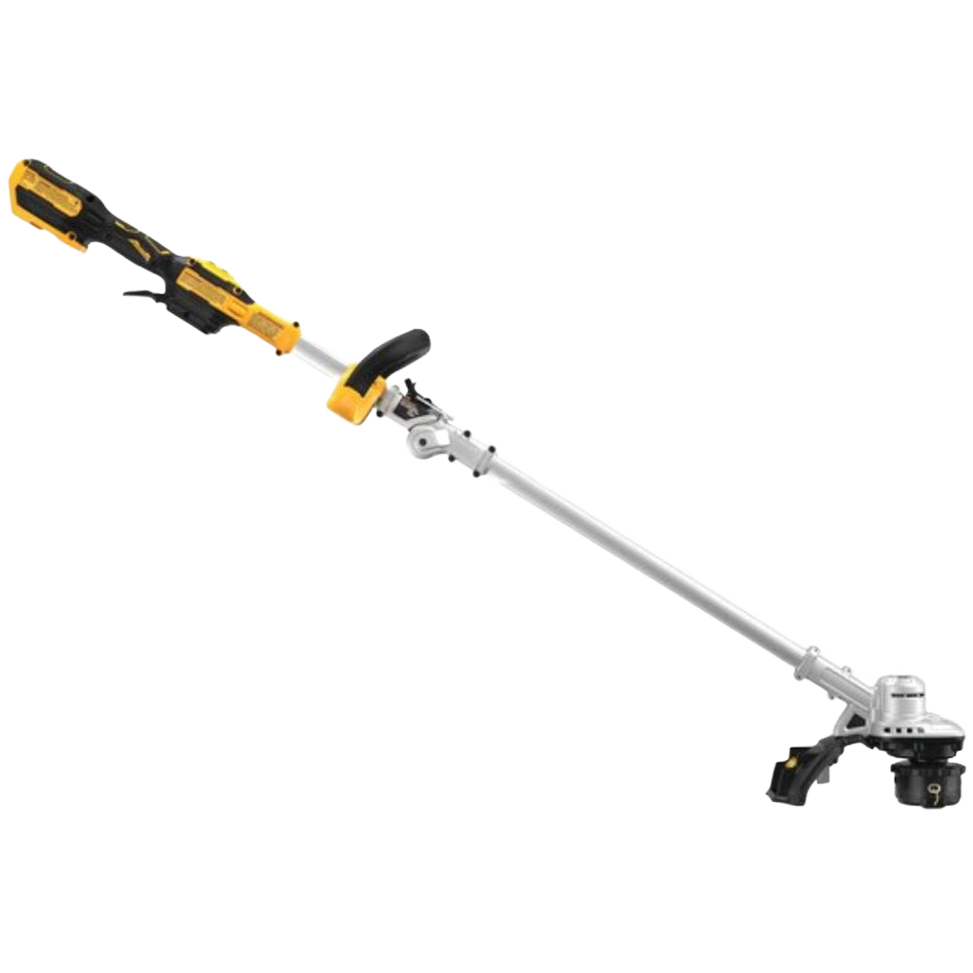 Yellow and black cordless folding string trimmer with 14-inch cutting swath for home improvement and yard care tasks