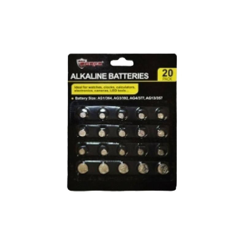 Pack of 20 assorted alkaline button cell batteries for household items, cleaning devices, and small electronics under 50 dollars