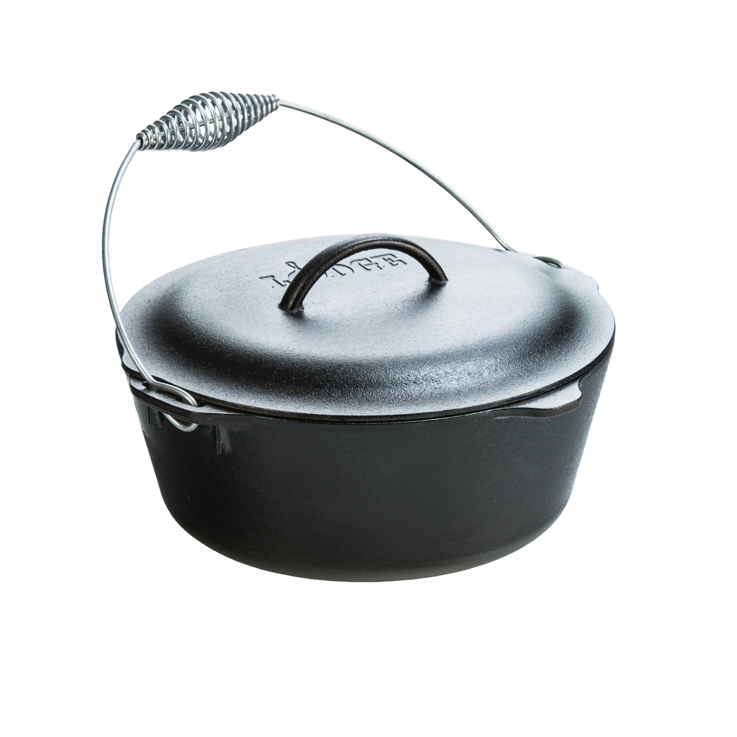 Black cast iron Dutch oven with domed lid and coil bail handle for cooking in kitchenware under $100 collection