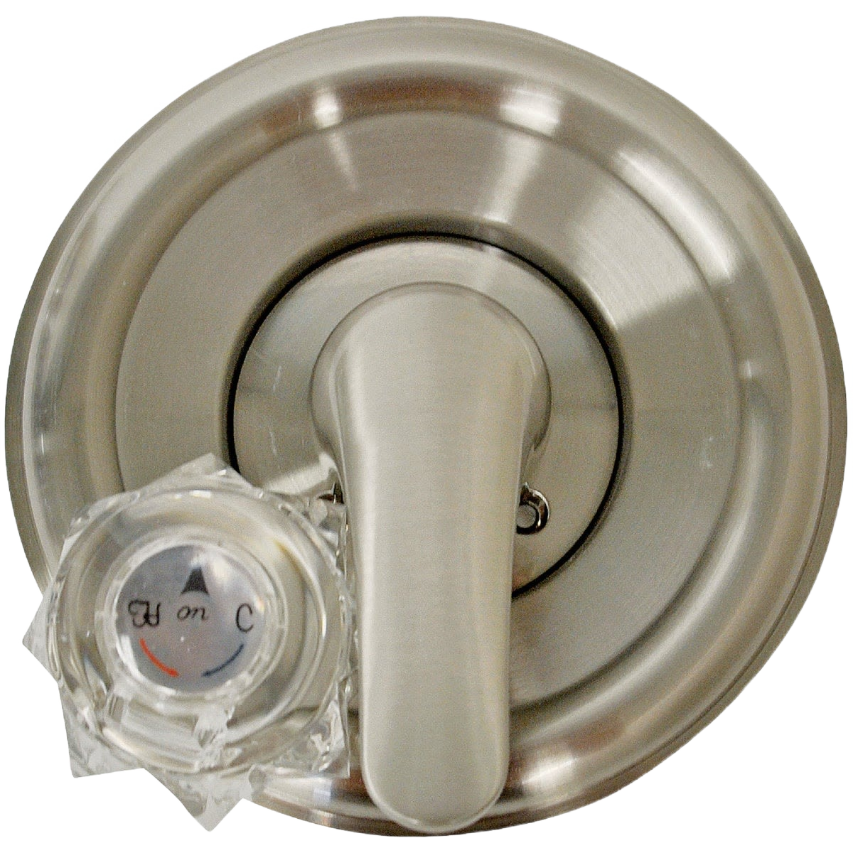Brushed nickel shower trim kit handle and temperature control knob for plumbing repair and home improvement tools