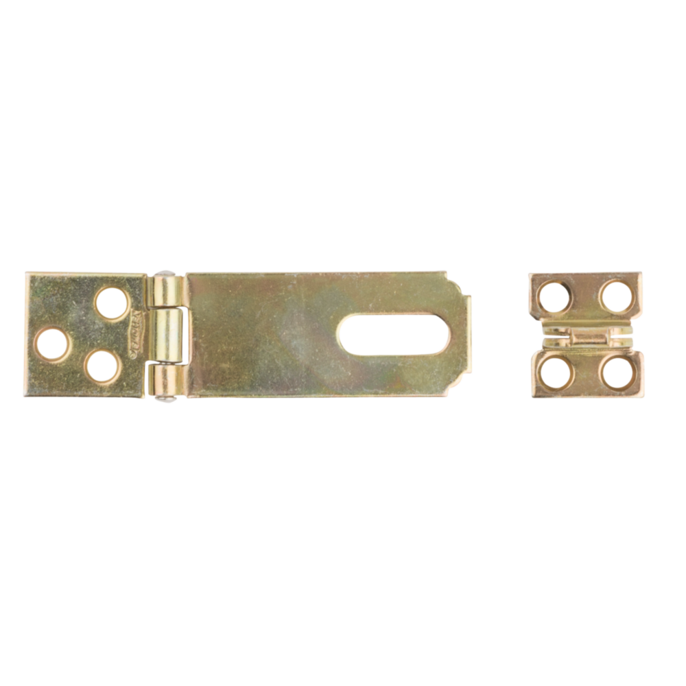 Brass non-swivel safety hasp with mounting holes for secure door and gate hardware under $50 in home improvement