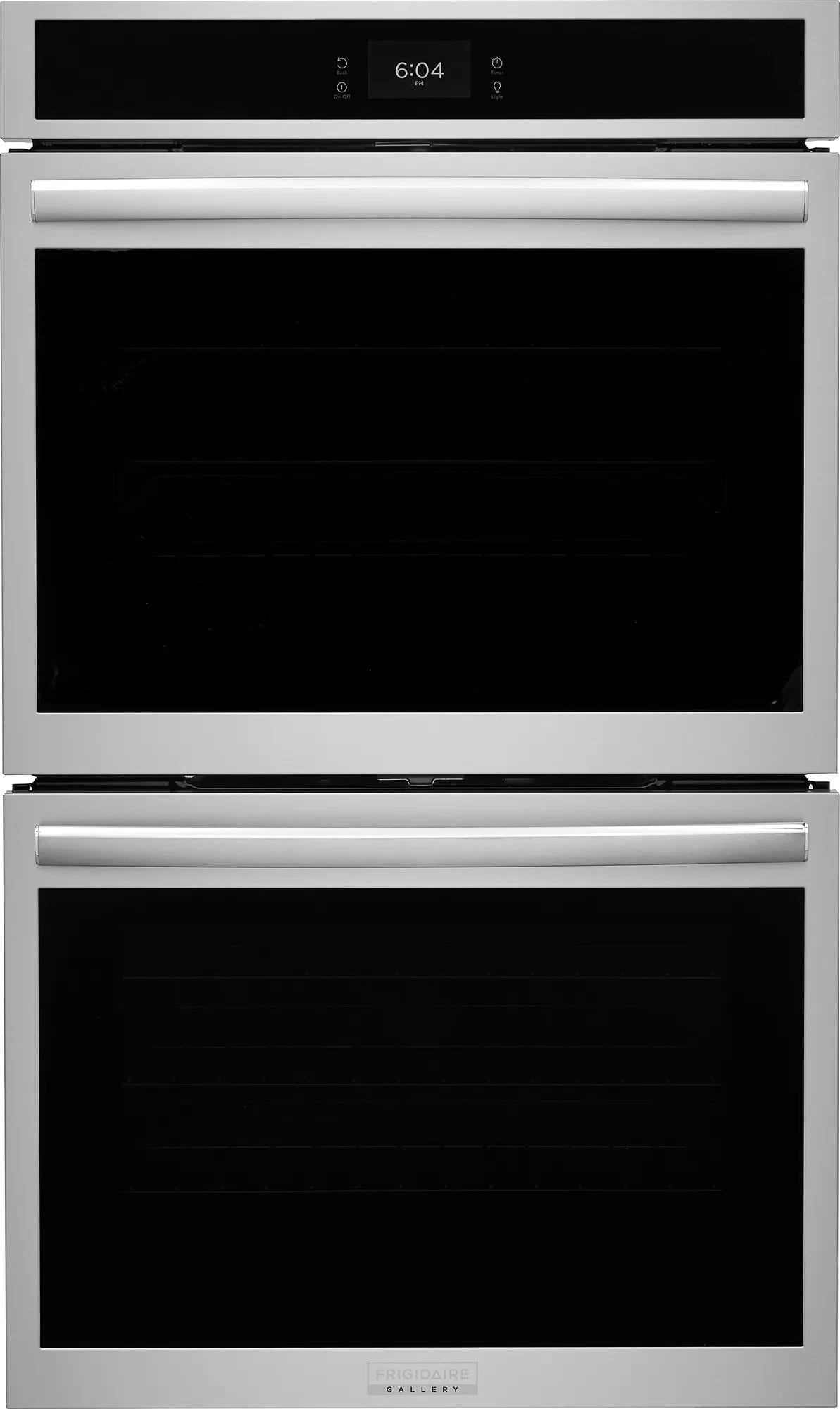 Stainless steel double electric wall oven with digital display and sleek horizontal handles from Wall Ovens collection