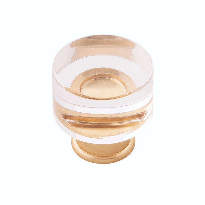 Clear acrylic cabinet knob with brushed golden brass base for furniture hardware and home improvement projects under $50