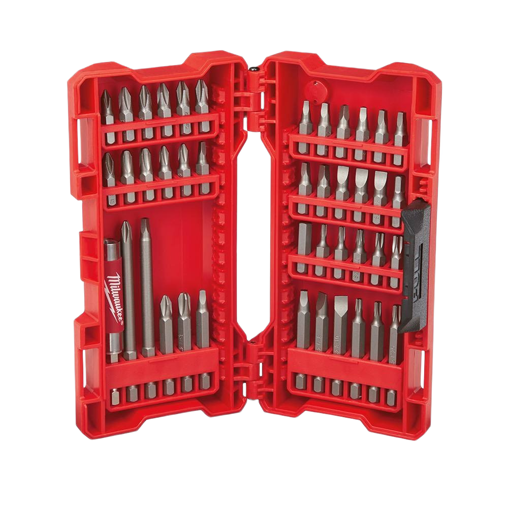 Compact red case with assorted driver bits made of premium S2 tool steel for home improvement and power tool accessories collections