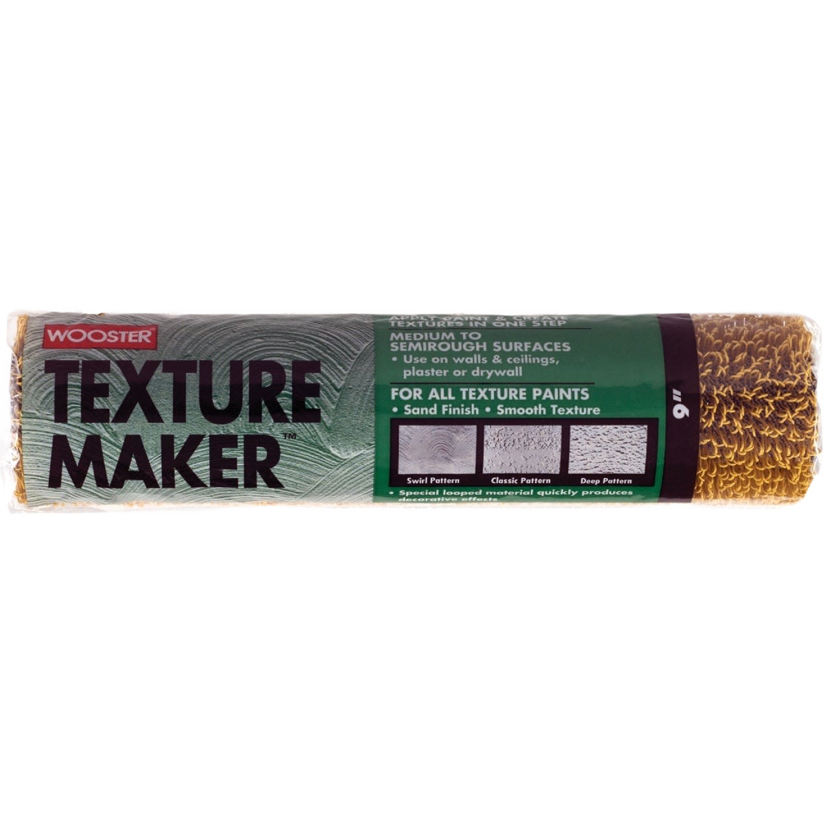 Specialty paint roller cover with textured pattern for medium to semirough surfaces in home improvement projects