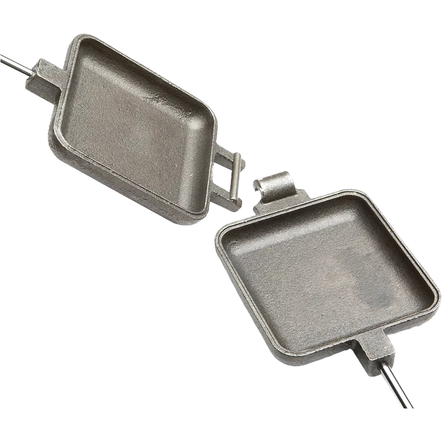 Square cast iron pie cooker with hinged lid and long handles for outdoor cooking and grilling accessories under $50