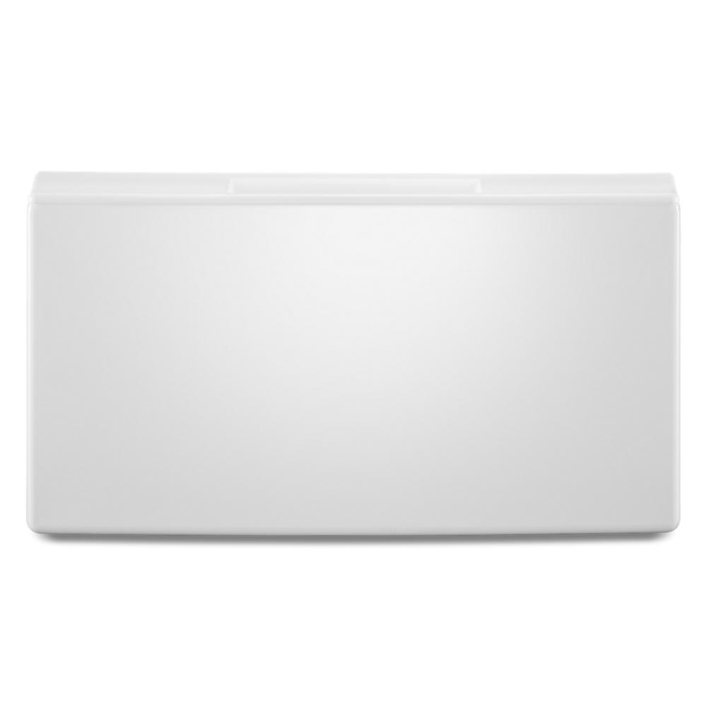 White laundry pedestal with spacious storage drawer for front load washer and dryer in appliance parts collection