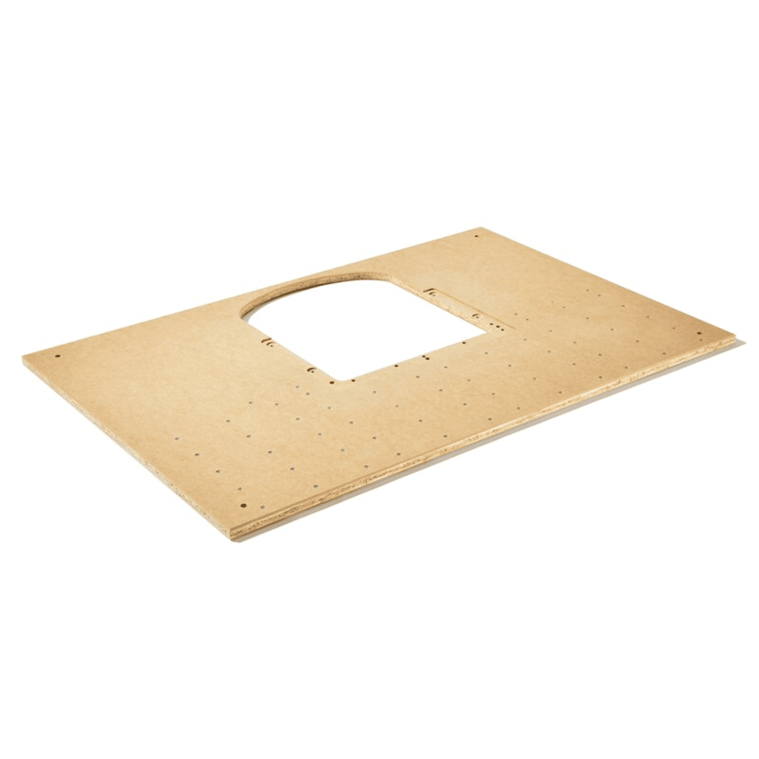 Woodworking tool accessory table insert with precision-cut opening for Conturo edge bander, suited for home improvement projects