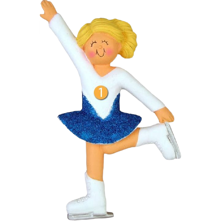 Blonde female skater ornament in white and blue outfit for Christmas Ornaments & Tree Decorations under $50 collection