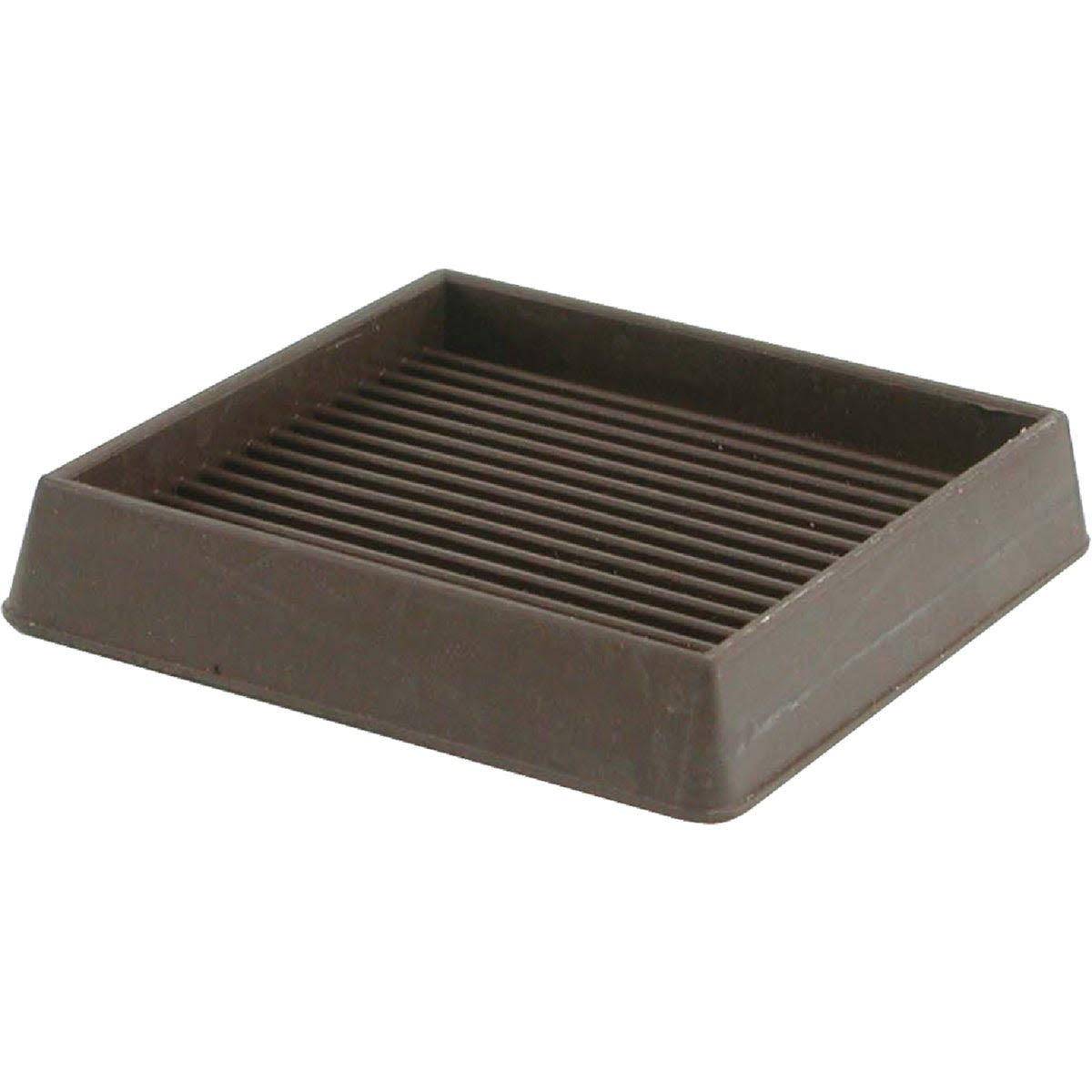 Brown square furniture leg cup with ribbed base for stable support and floor protection in home improvement projects