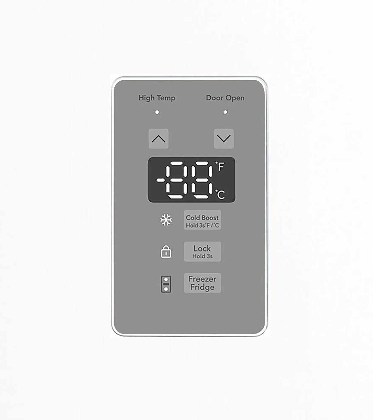 Digital temperature control panel with cold boost, lock, and freezer-to-fridge conversion options for Freezers & Ice Makers, Kitchen & Kitchenware, and Appliances collections.