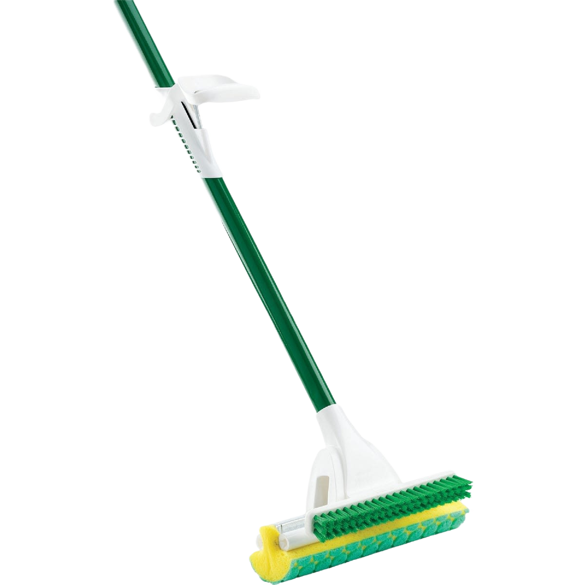 Green and white sponge roller mop with scrub brush attachment for effective cleaning in home improvement and cleaning tool collections under $50