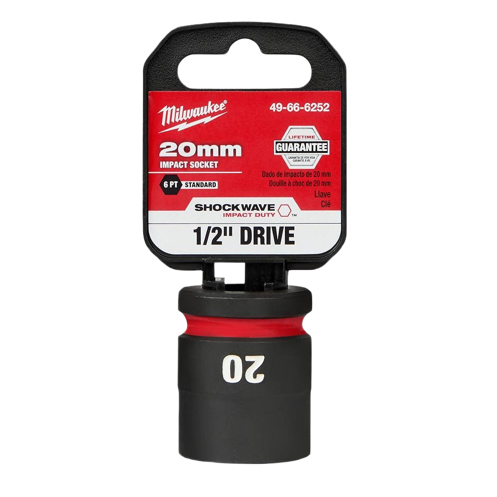 20mm six-point impact socket with 1/2" drive and red accent for heavy-duty tools and home improvement use