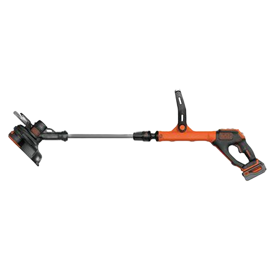 Orange and black cordless string trimmer and edger with push-button string advance in outdoor power tools and garden collections