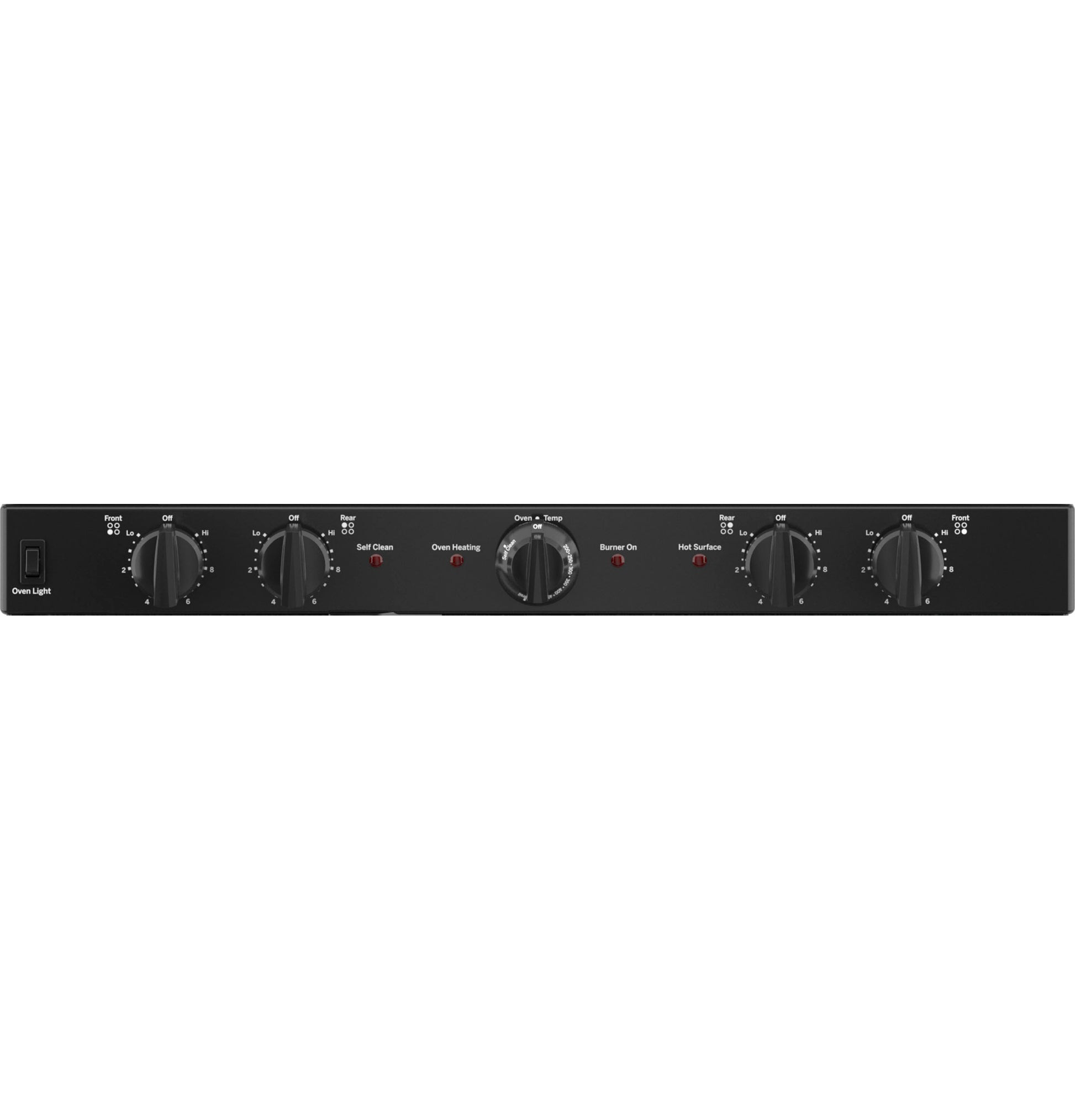 Control panel with black knobs and indicator lights for electric radiant smooth cooktop range in Appliances and Kitchenware collections