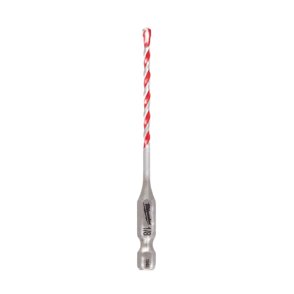 1/8 inch carbide-tipped hammer drill bit with red and silver spiral design for concrete drilling in tool accessories collection