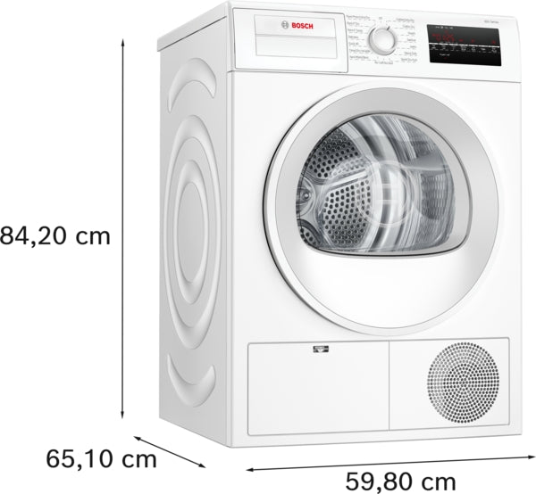 White Bosch compact condensation dryer with curved side panels and digital control dial in Dryers and Appliances collection