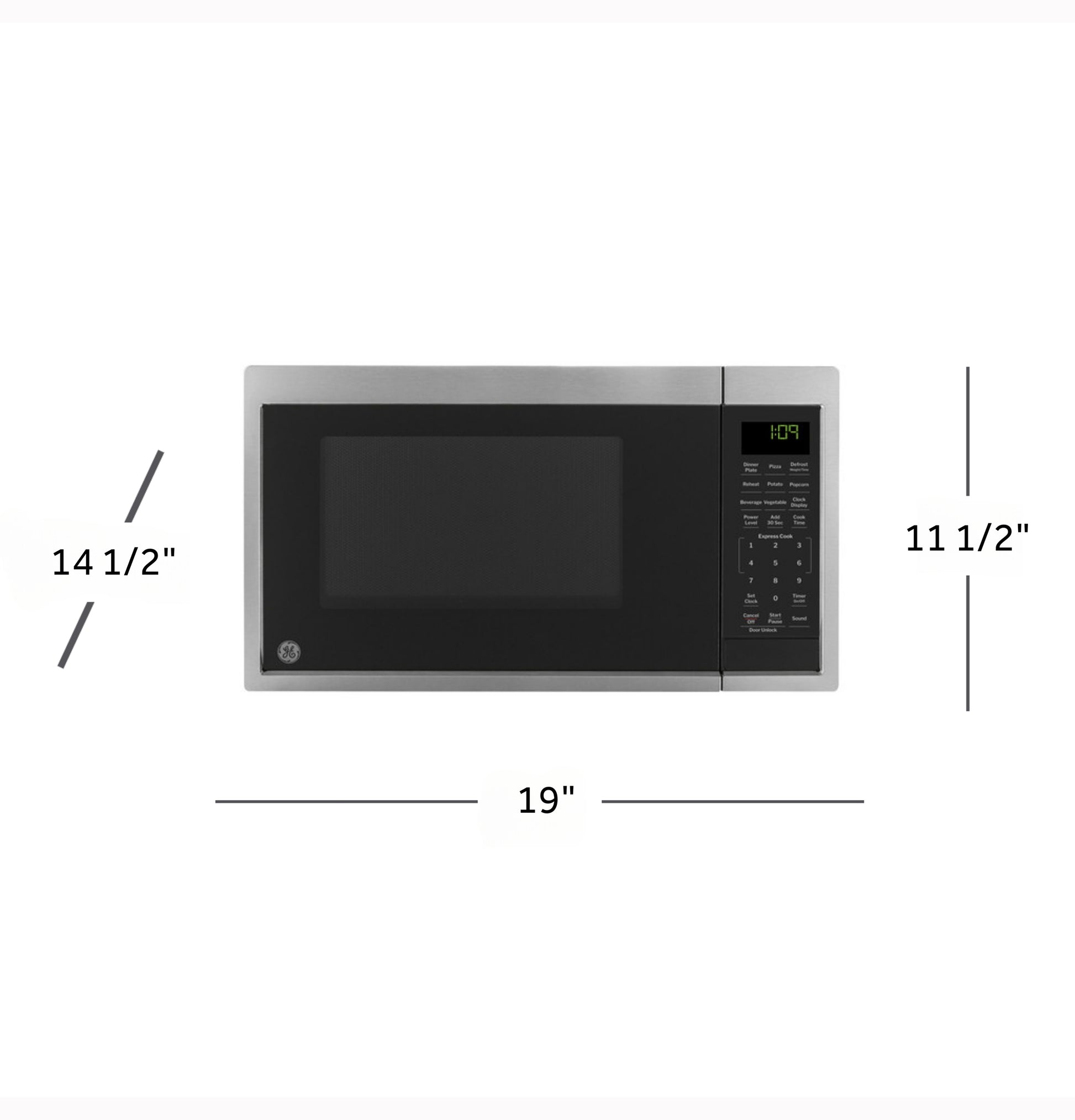 Stainless steel countertop microwave with digital keypad and compact design for kitchen and appliances collection.