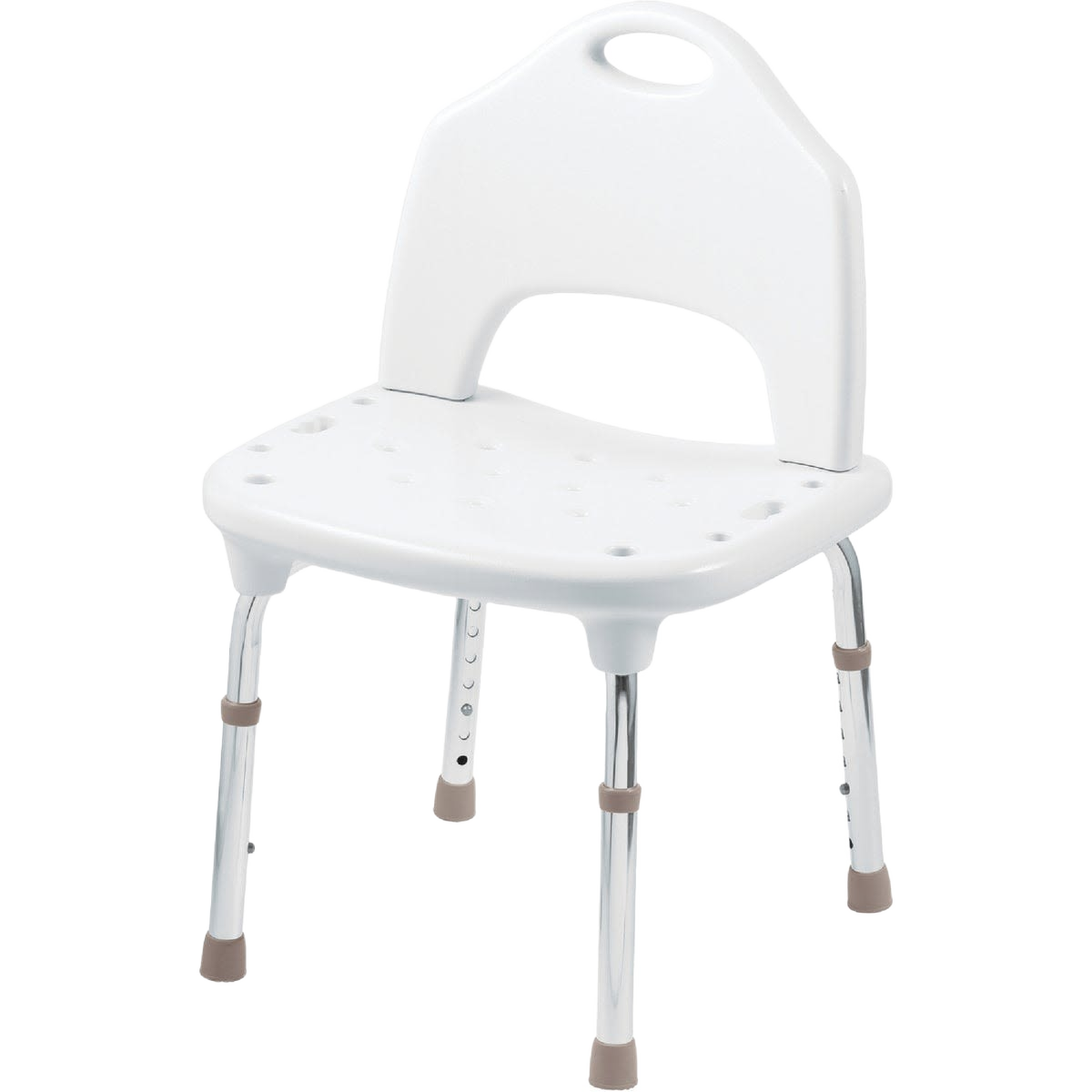White adjustable shower and tub chair with backrest and non-slip rubber feet for bathroom safety and accessibility under $100