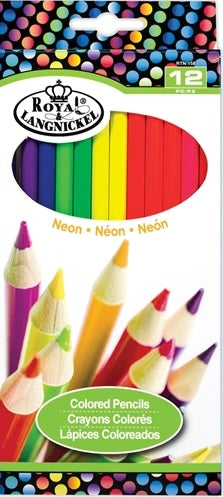 Pack of 12 neon-colored pencils in bright hues for arts and crafts, writing supplies, and educational use