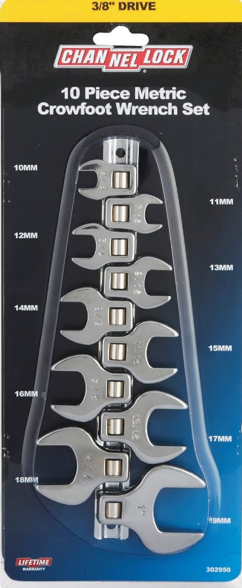 Channellock 3/8 In. Drive Crowfoot Metric Wrench Set, 10-Piece