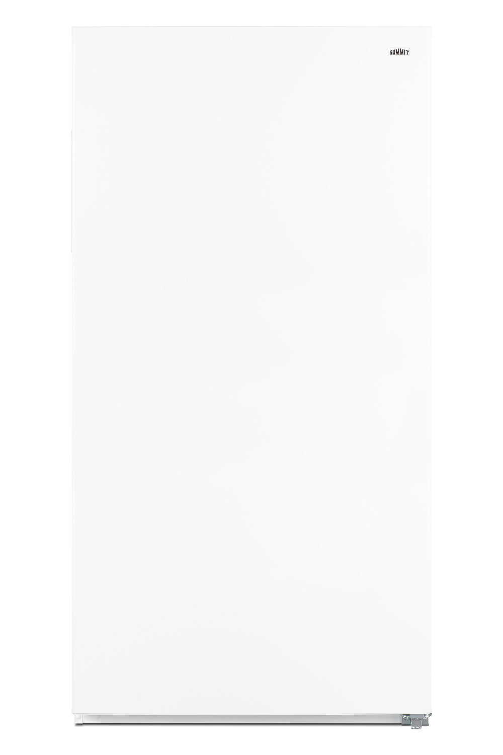 Tall white upright freezer with smooth door and subtle Summit logo in kitchen appliances and refrigerators collection