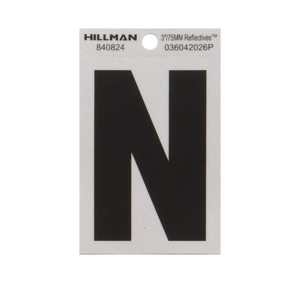 Black and silver reflective wide style letter N sticker for hardware and home improvement under $50 collections