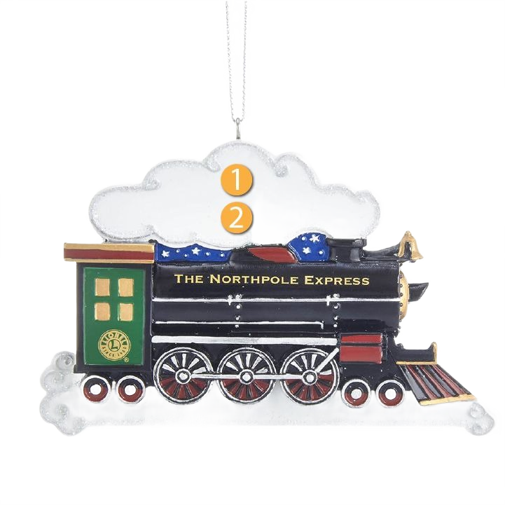 Personalized Lionel North Pole Express train ornament with black, green, and gold details for Christmas tree decorations collection
