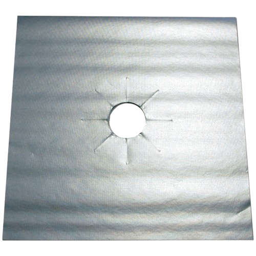 Silver heat-resistant protector sheet with central hole for gas stove burners in kitchenware and under $50 collections