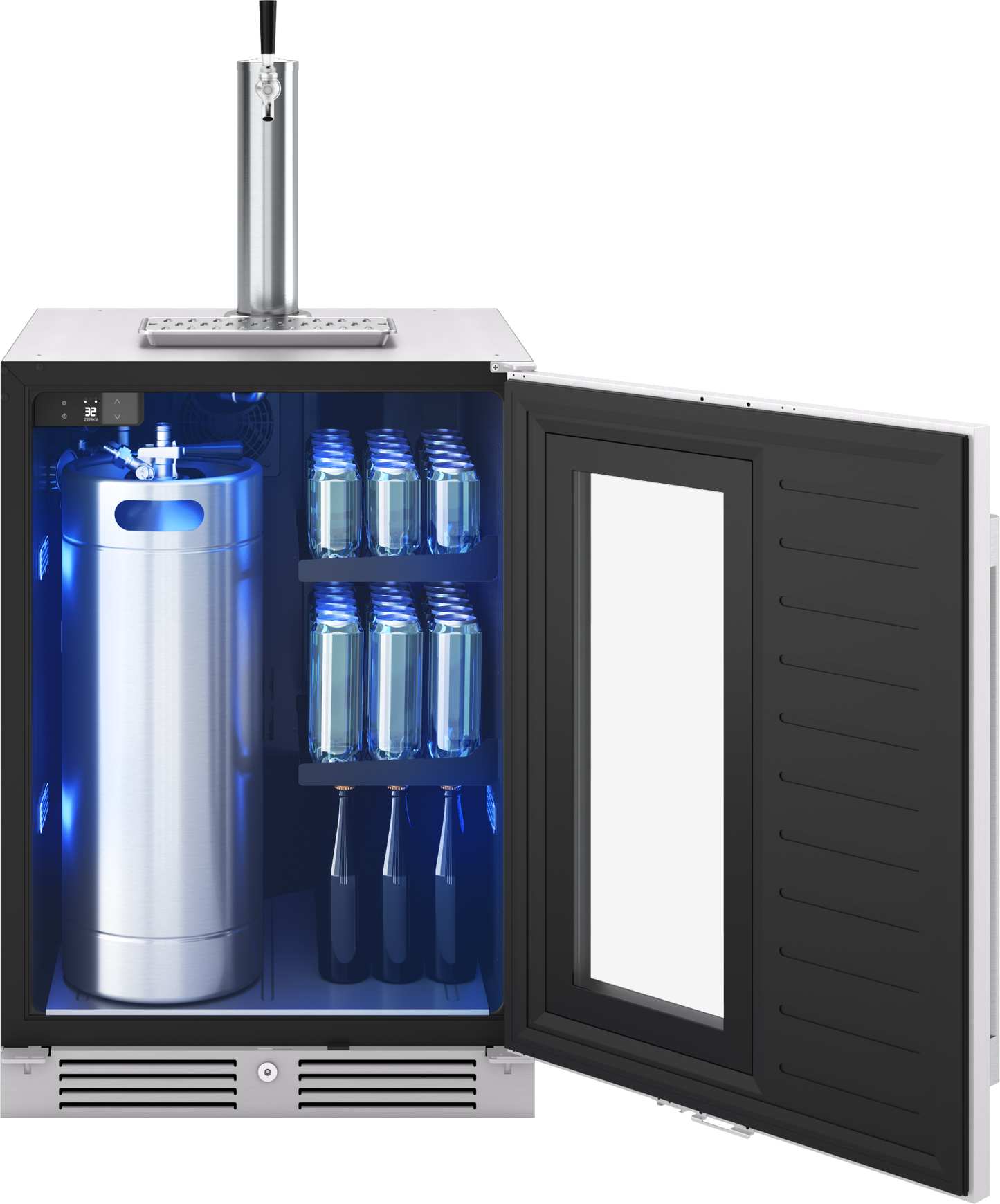 Presrv Kegerator & Beverage Cooler, 24in Under Cabinet, SS+Glass, Reverse Door, 1 Zone