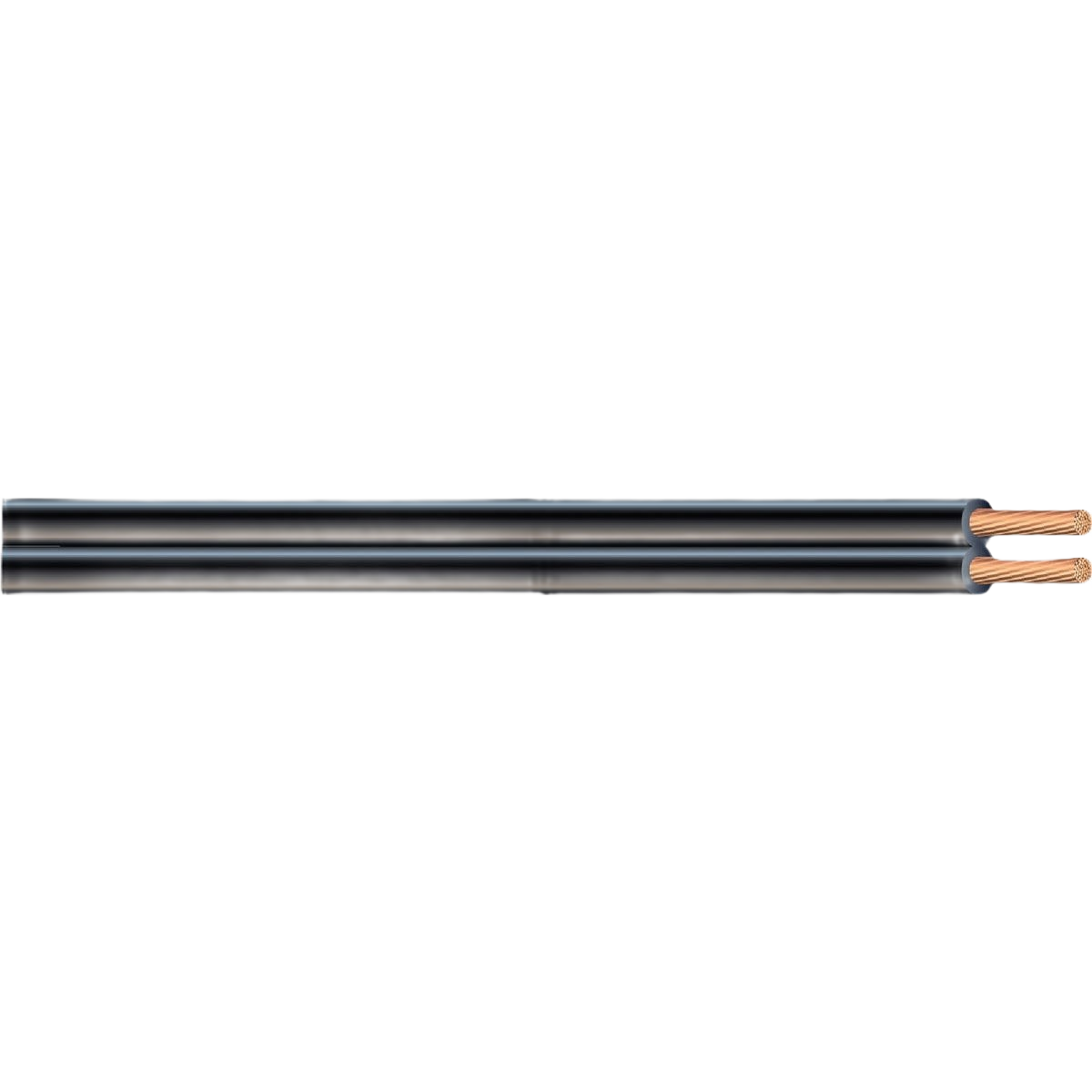 Black low voltage cable with two copper conductors for electrical and home improvement applications
