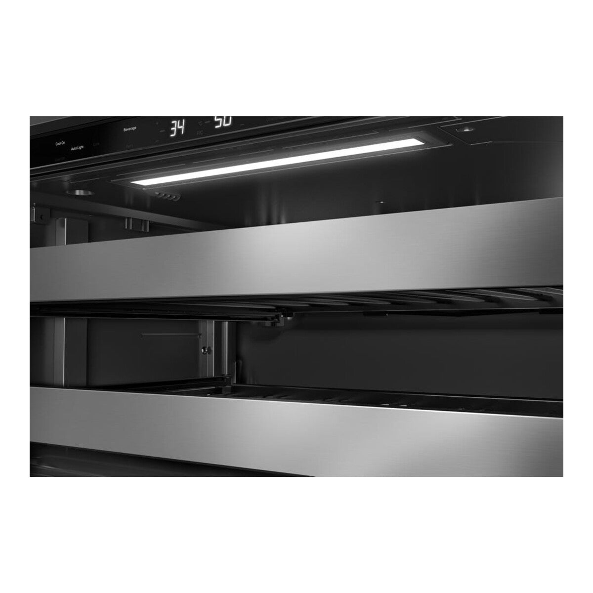 4.8 Cu. Ft. 24-Inch Beverage Center with Left Door Swing and 14-Wine Bottle Capacity with Metal-Front Racks in Stainless Steel