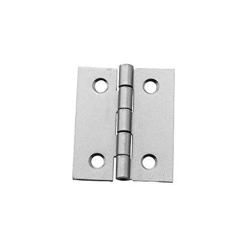 Satin nickel broad hinge with four mounting holes, designed for home improvement and tool applications