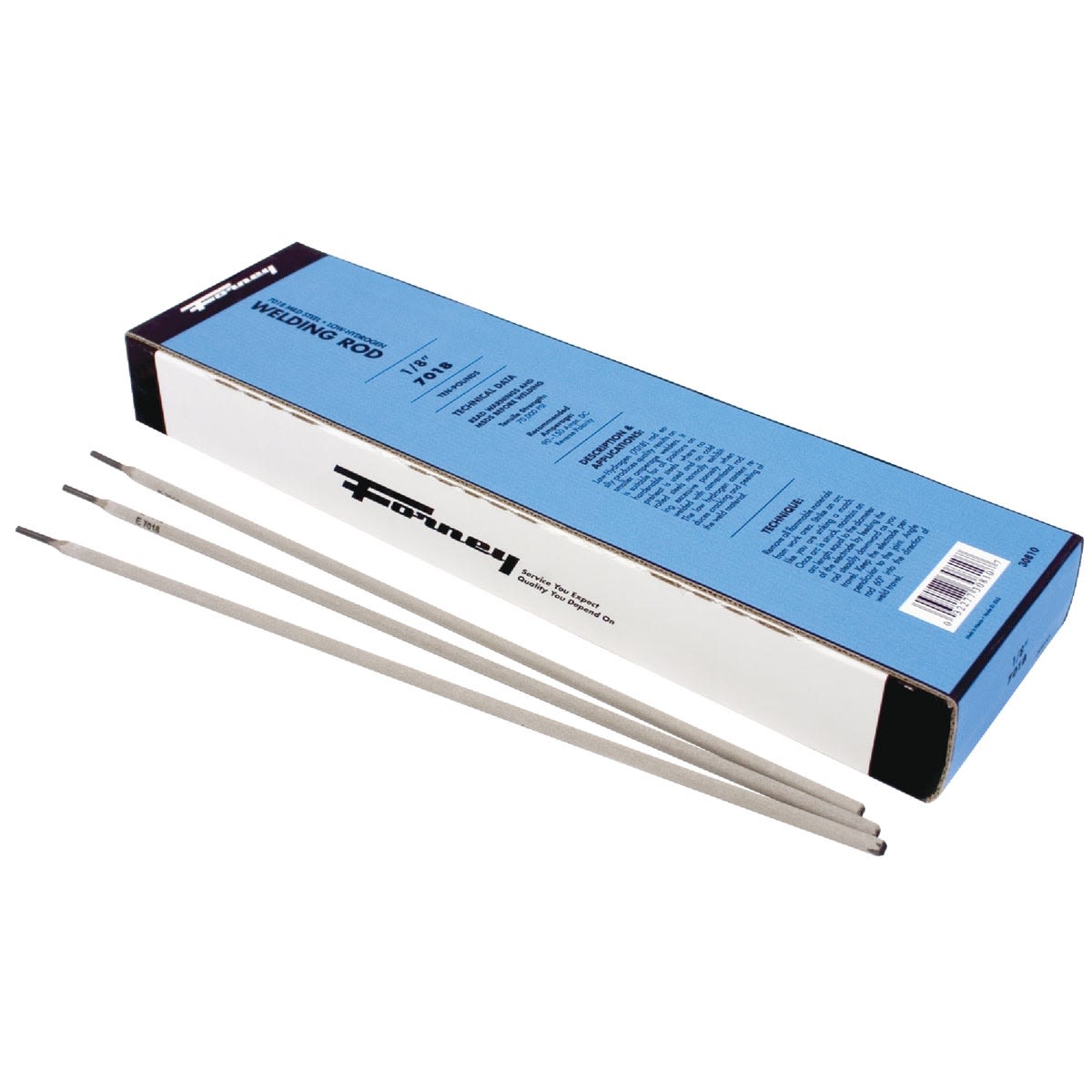 Box of mild steel low hydrogen welding rods with a few rods laid out for tools and home improvement use