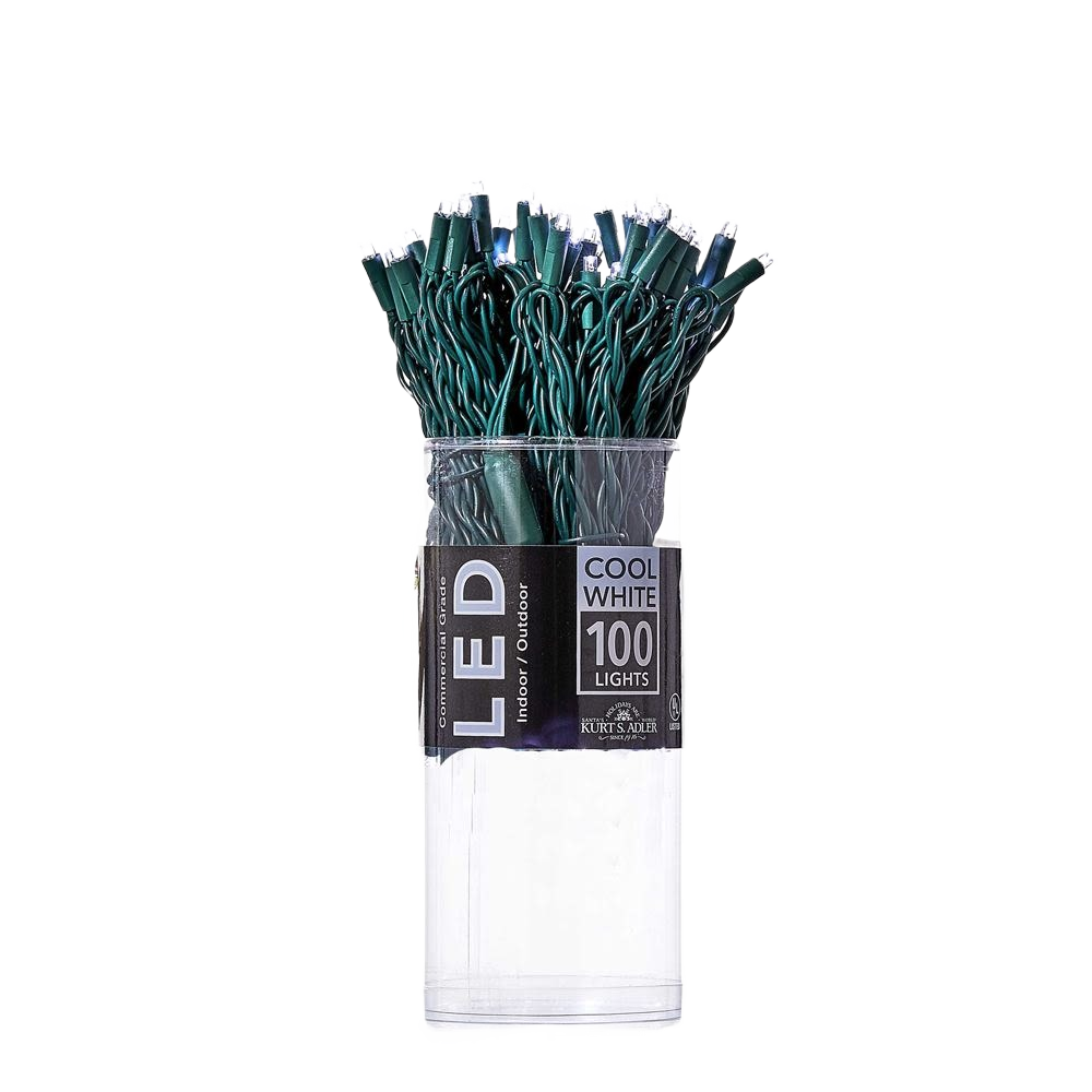 Bundle of 100 cool white LED string lights with green wiring for indoor and outdoor Christmas decoration under $50