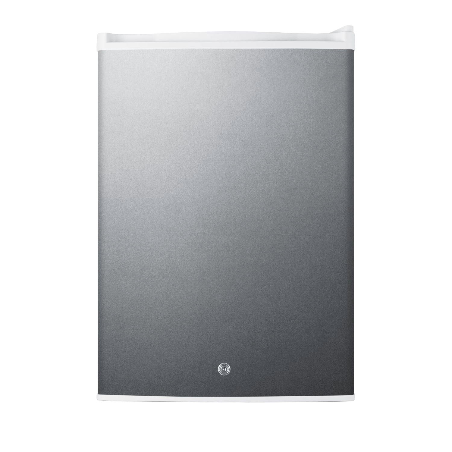 Compact all-refrigerator with white top and stainless steel door in mini refrigerators and kitchen appliances collection