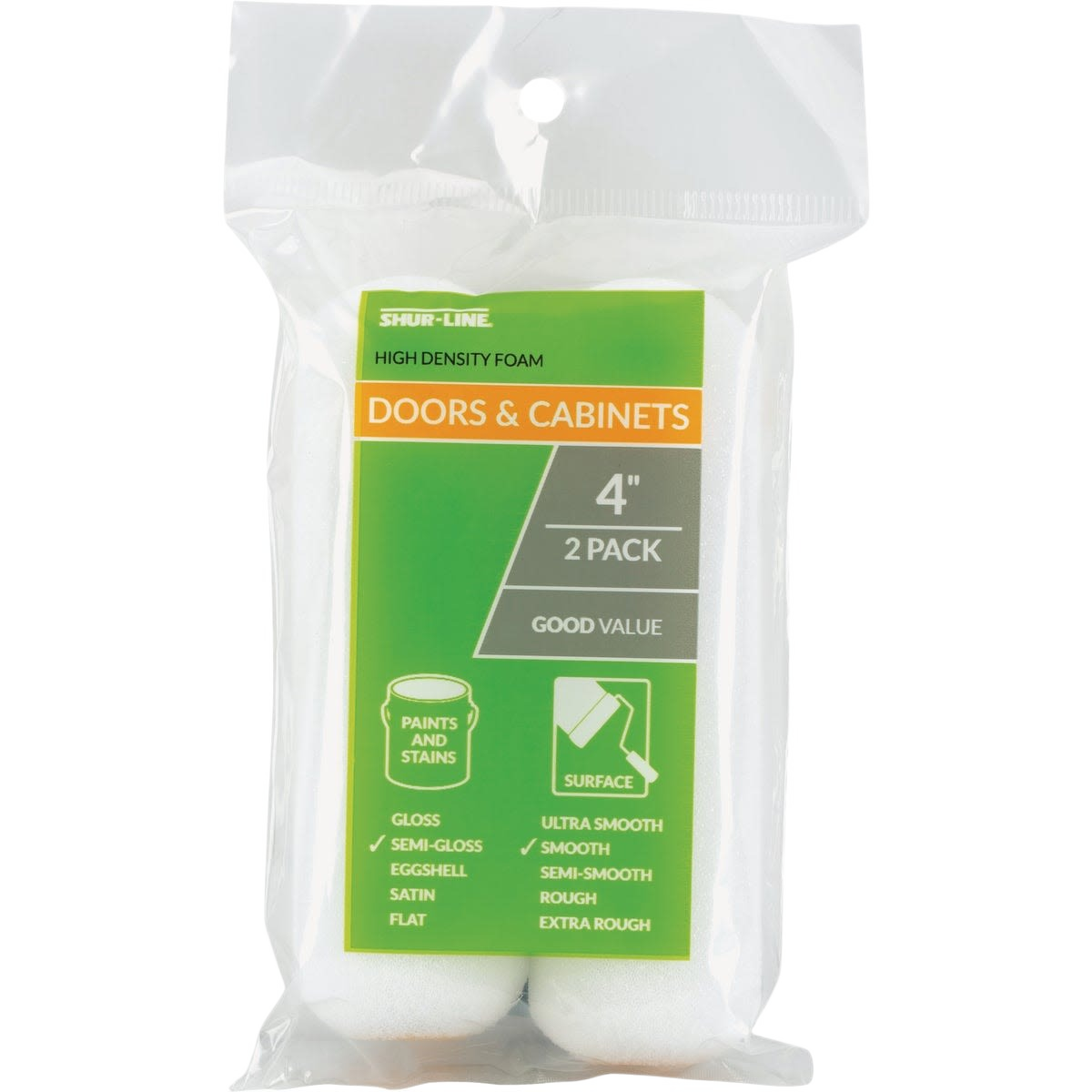 Two-pack of 4-inch high-density foam roller covers for doors and cabinets in paint and supplies collection under $50