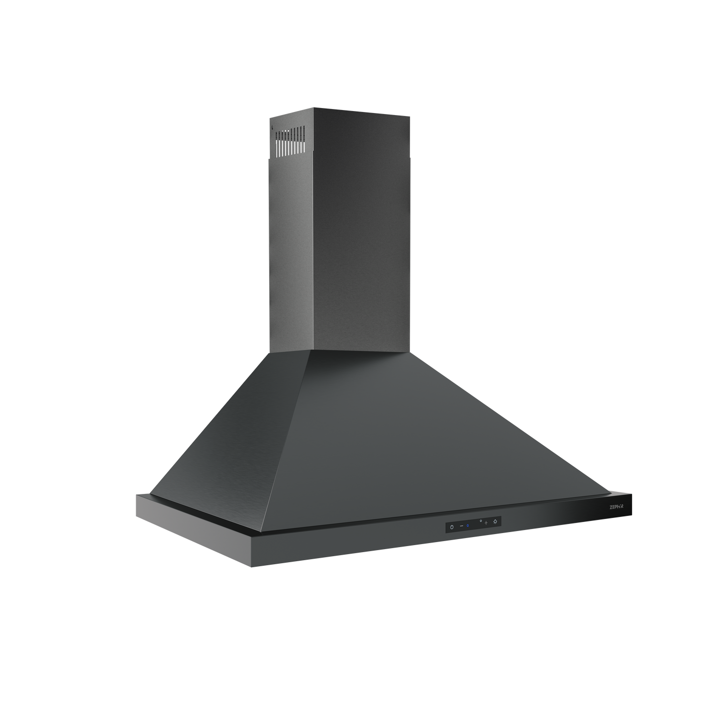 Black 30-inch chimney range hood with LED touch controls for kitchen and over the range hood appliance collections