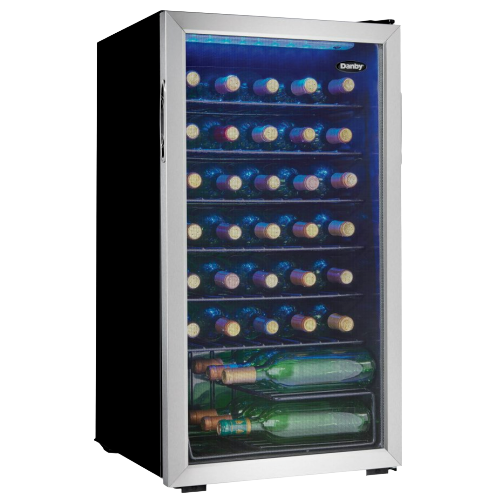 36 Bottle Wine Cooler, Interior Blue LED Lighting, Wire Shelves